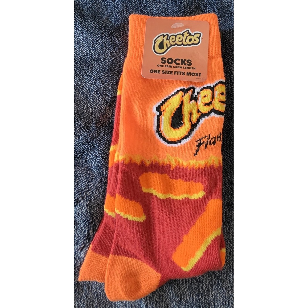 Cheetos Novelty Crew Socks One Size Orange Red Yellow New with Tags
